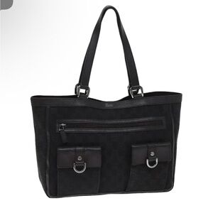 Authentic GUCCI Abbey Shoulder Tote Bag GG Canvas Leather 268639 Black L1059